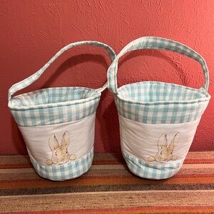 Pottery Barn Kids Set of 2 Peter Rabbit™ Aqua Gingham Easter Buckets